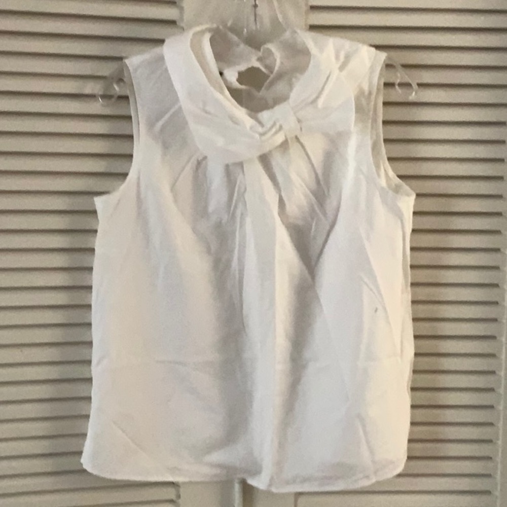 Talbots white blouse with bow at neckline.